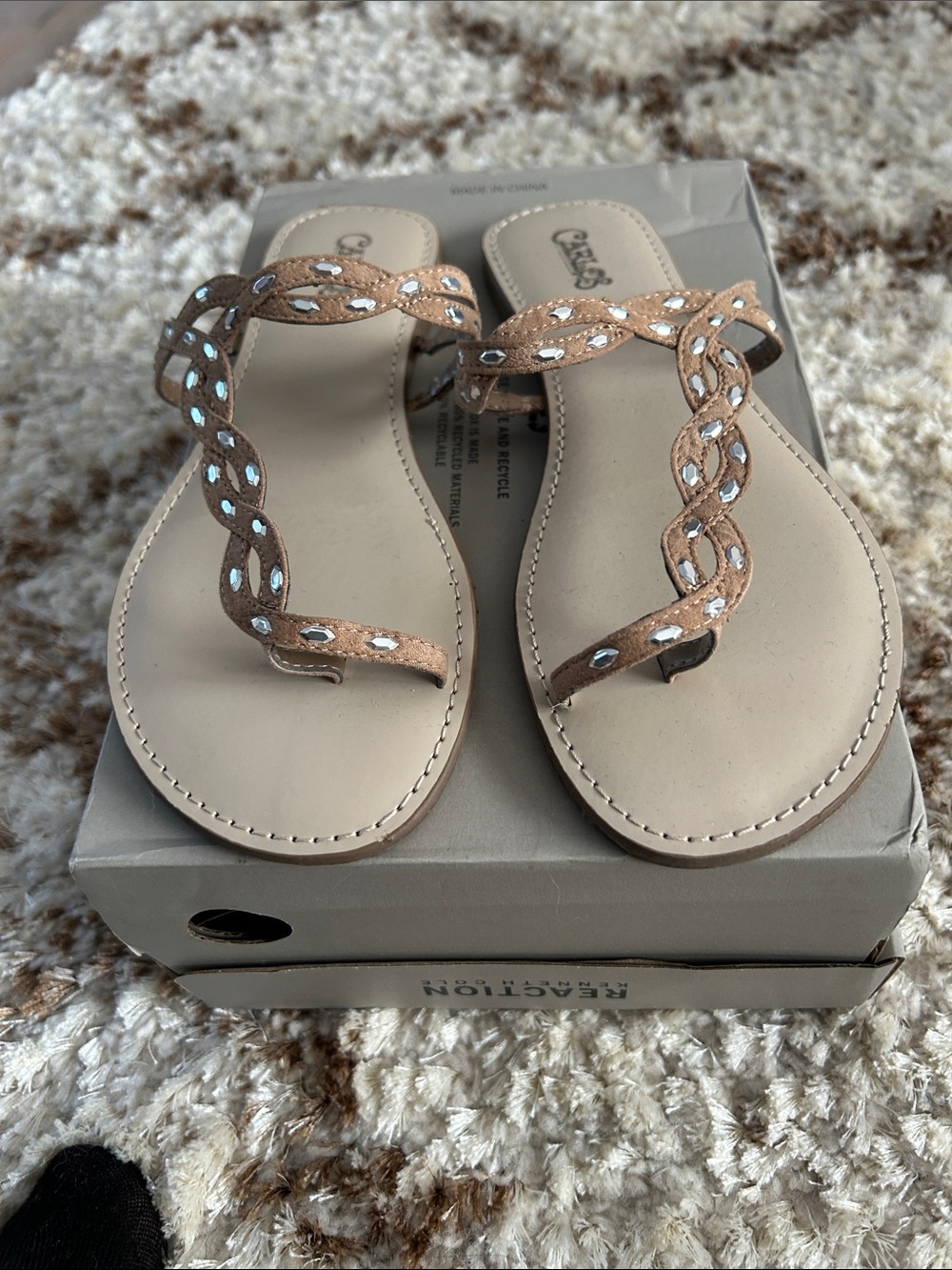 Carlos by Carlos Santana Tan Braided Jewel-Accent Women's Sandals